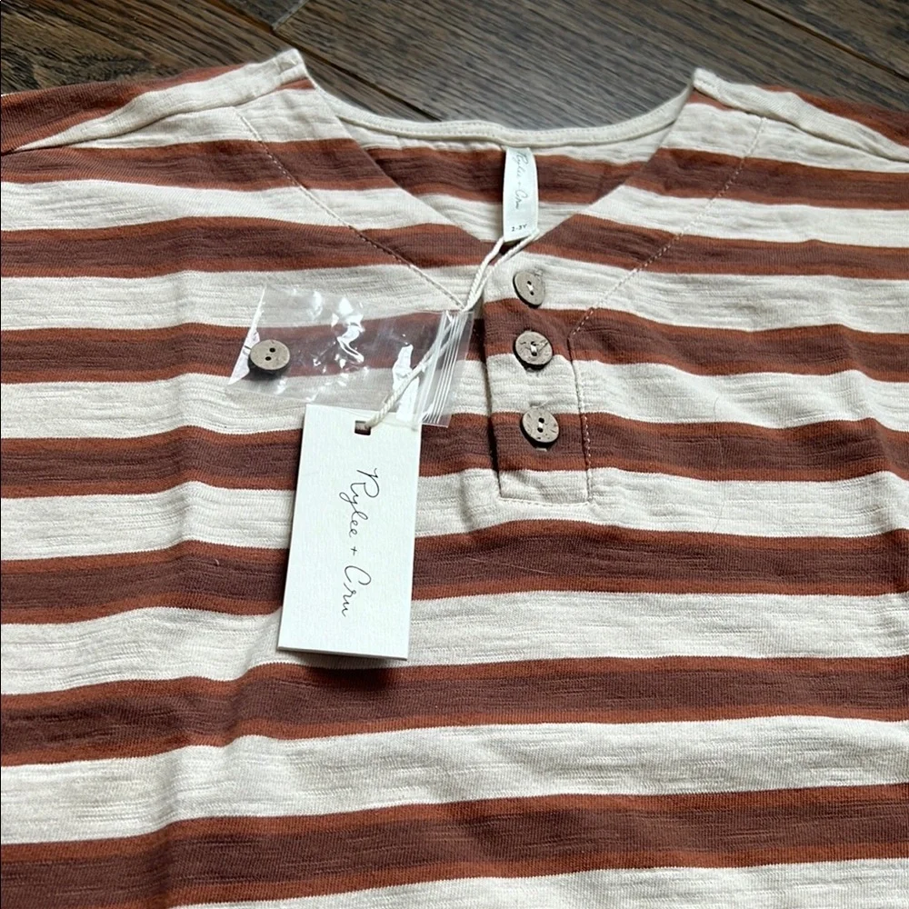 Cream and Brown Boxy Cap Sleeve T-Shirt 2-3 Y toddler boys girls nwt Rylee +Cru